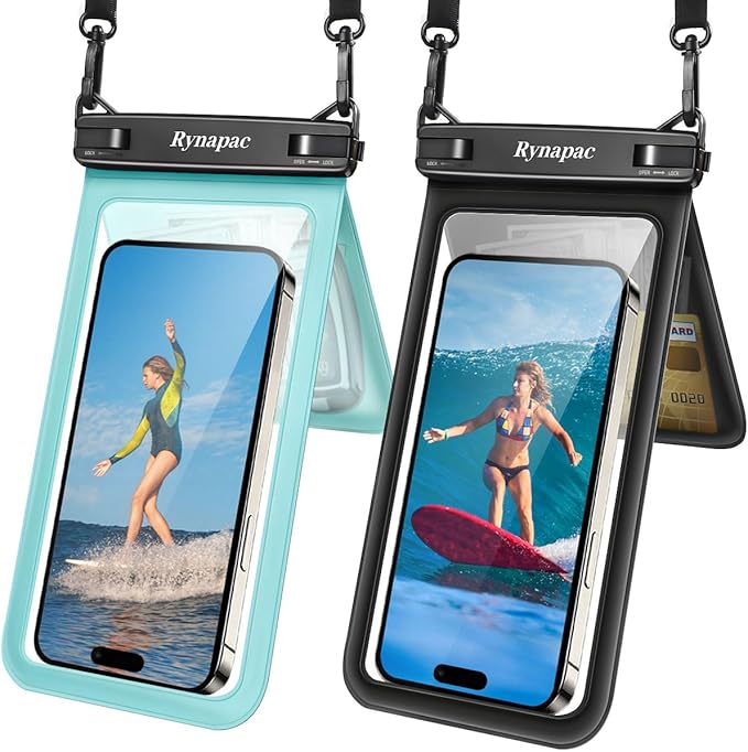 IPX8 Waterproof Phone Pouch, [Up to 8.5''] Double Space Waterproof Phone Case with Lanyard for iPhone 17 16 15 14 Pro Max, Cellphone Dry Bag for Beach Vacation Cruise Essentials, 2 Pack