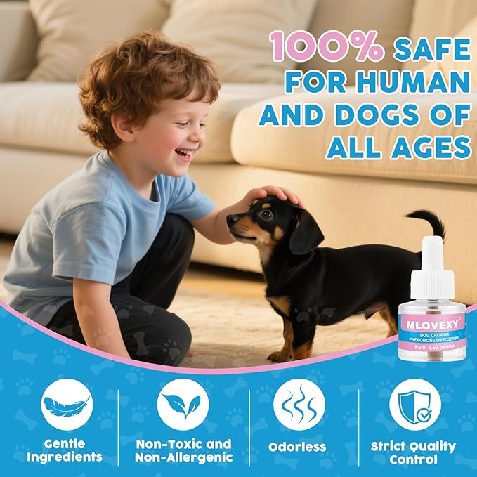Dog Pheromones Calming Diffuser, 4 in 1 Kit Dog Calming Diffuser to Relieve Stress,Calming Diffuser for Dogs to Reduce Aggression Fighting Barking (3 Refills,1 Diffuser and 90 Days)