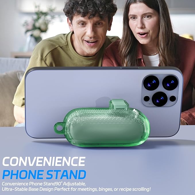 for AirPods Pro 2 Case with Phone Stand & Secure Lock, Auto-Open Clear Cover Compatible with Apple AirPods Pro 2nd/1st Gen (2023,2022,2019) with Cleaning Kit & Keychain (W-Green)