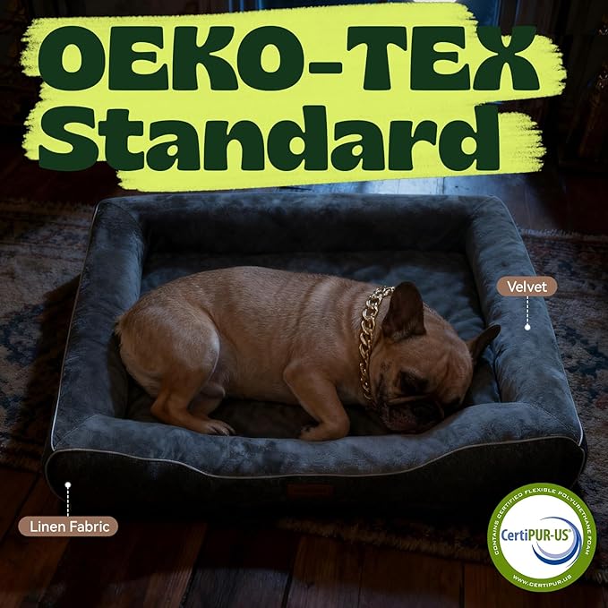 Memory Foam Dog Beds Medium Sized Dog with Removable Bolsters & Washable Cover,Orthopedic Pet Beds Eggshell Foam Infused with Cooling Gel Waterproof Relieves Joint Pain,28"x23"x6.5"Dark Grey