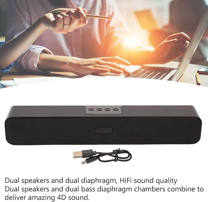 ASHATA PC Soundbar, Wired and Computer Speaker Home Theater Stereo Sound Bar, Bluetooth U Disk Memory Card FM Radio, for Desktop, Laptop, Tablet, Smartphone