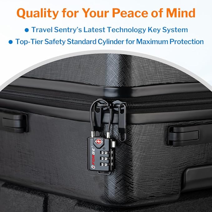 TSA Approved Cable Luggage Locks, Re-settable Combination with Alloy Body