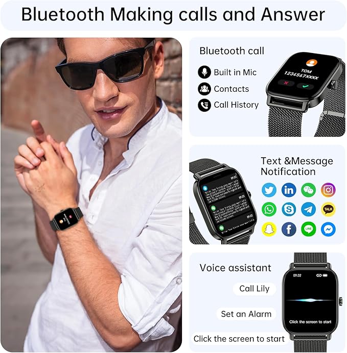 Smart Watch for Men Women Fitness: Waterproof Make Answer Call Digital Mens Watches Pedometer Smartwatch for Android Phone iPhone Samsung Compatible SpO2 Sleep Heart Rate Monitor Running Step Tracker
