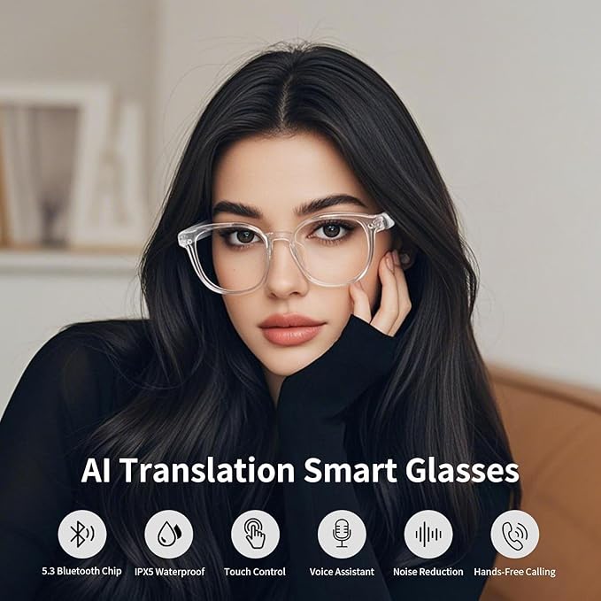 AI Smart Glasses for Men Women, Bluetooth Translation Glasses with speakers, Smart Audio Sunglasses with AI Translation (160+Languages), Photochromic Lenses, Music Glasses for Travel Business-Clear