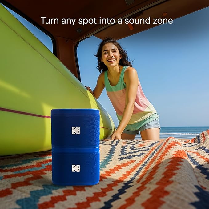 KODAK SOUNDBRIX Magnetic Splittable Bluetooth Speaker Shower Speaker IPX4 Water Resistant Ultra Portable Speaker Wireless 5H Playtime Electronics for Outdoors Home Travel Gifting Stackable Design Blue
