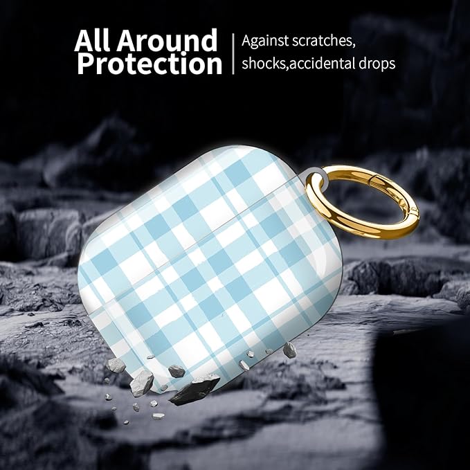 Compatible with AirPod Pro 3 (2025),Cute Case Cover for Women & Men, Full Protection Shockproof Hard Case with Keychain, Wireless Charging Case Accessories(Blue Gingham)