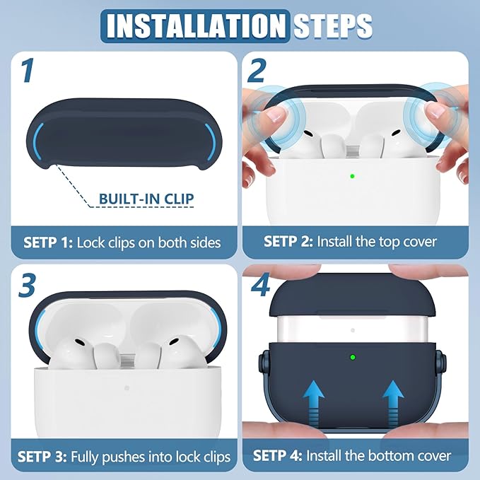 for Airpods Pro 3 Case,Safety Lock Cases for Apple Airpod Pro 3 (2025) with Cleaner Kit, Drop Protection Air pods Pro3 Case Cover for Men for Women with Keychain,Blue