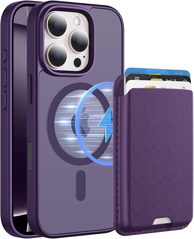 Magnetic for iPhone 16 Pro Case with Detachable Wallet, Compatible with MagSafe, Credit Card Holder with Slim Shockproof Protective Phone Cover, Purple