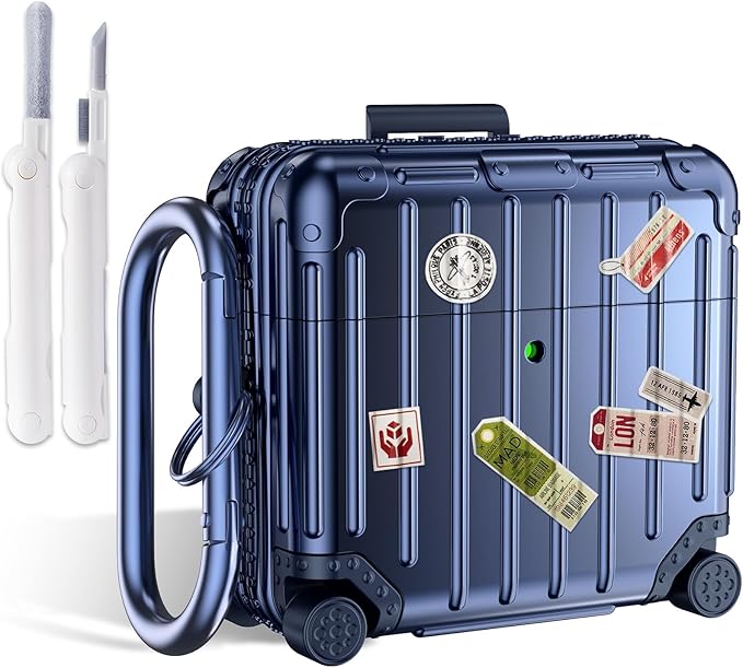 Filoto Compatible with Airpods 4 Case, Cute Fashion Suitcase Design for Airpods 4th Generation Case Cover, Shockproof Protective Hard Case with Keychain/Cleaner Kit (Blue, Airpods 4 Case)