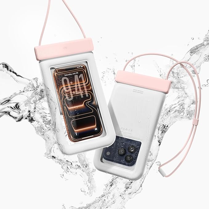 elago Waterproof Phone Pouch for iPhone 16/15/14/13/12/11 Series, Galaxy S25/S24/S23/S22/S21 Series - Underwater Screen Touchable Dry Bag, Dual Zipper Lock, with Card Pocket (Lovely Pink) [2 Pack]