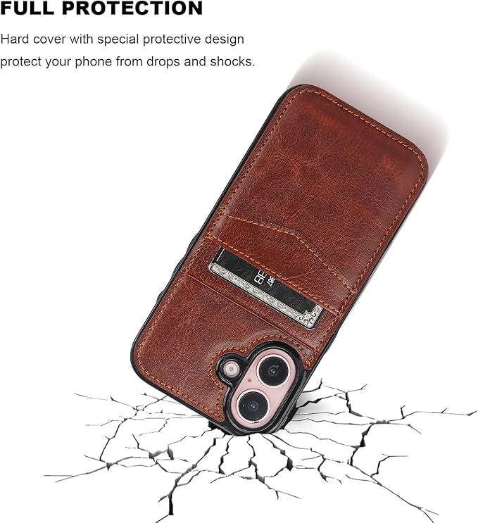 KIHUWEY for iPhone 16 Case Wallet Compatible with MagSafe Wireless Charging, Credit Card Holder, RFID Flip Leather Magnetic Clasp Kickstand Heavy Duty Protective Cover 6.1 Inch (Brown)