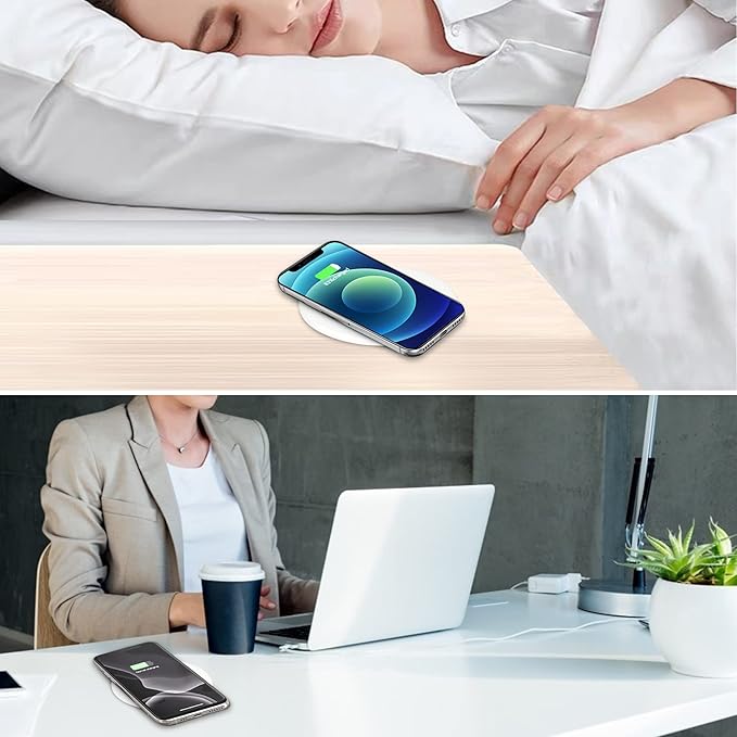 Desk Wireless Charger, JE Make IT Simple 15W Fast Charging Station Desktop Grommet Sleek Invisible Power Charging Pad, for iPhone 16/15/14/13/12 Series, Samsung, Airpods and Qi-Enabled Devices (White)