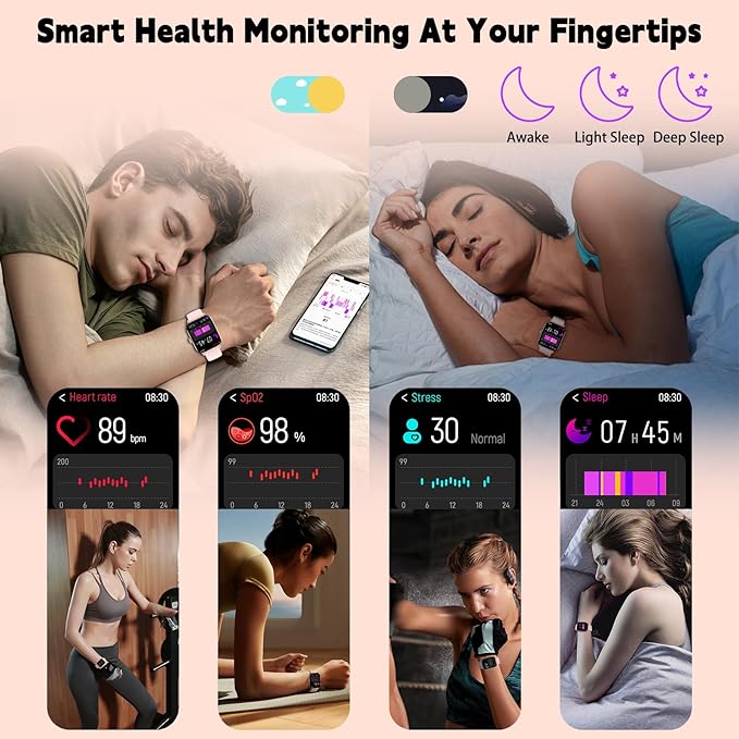 Smart Watch for Women Men(Answer/Make Call), Smartwatches with Heart Rate/SpO2/Sleep/Stress Monitor, IP68 Waterproof Activity Tracker for Android iPhone, 100+ Sports Fitness Watches (Pink, 1.85")