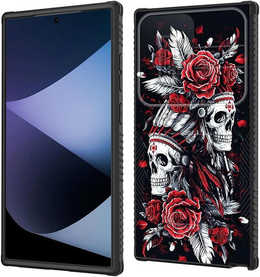 for Galaxy S26 Ultra Case Built in Slide Camera Lens Cover,Heavy Duty Shockproof Protection Dual Layer Case for Samsung Galaxy S26 Ultra 6.9" 2026,Skull Art with Feathers and Roses