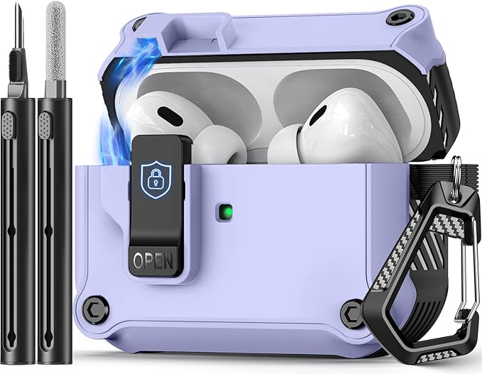 Compatible with AirPods Pro 2nd/1st Case,Magnetic Automatic Lock with Cleaning Kit,Compatible with Magsafe Cover -Purple