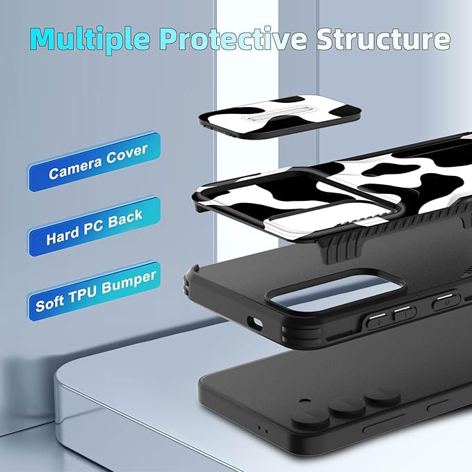 for Galaxy S26 Plus Case Built in Slide Camera Lens Cover,Heavy Duty Shockproof Protection Dual Layer Case for Samsung Galaxy S26 Plus 6.7" 2026,Cow Print