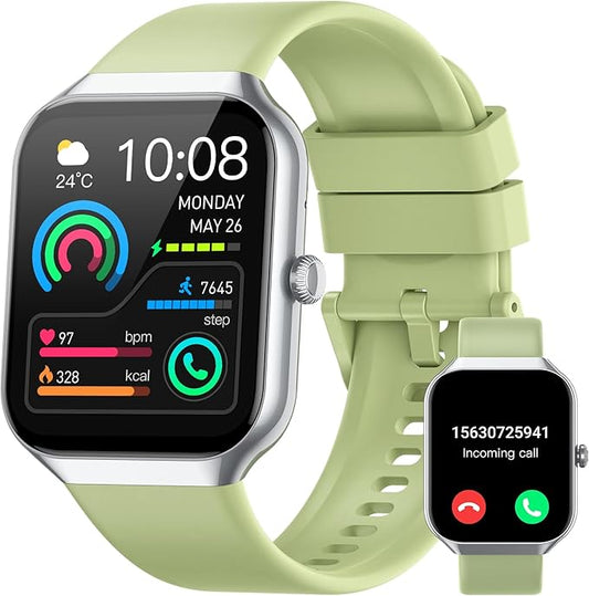 Smart Watch 2026 NEW 1.96" Smartwatch for Men Women(Answer/Make Call),Fitness Watch with 110+ Sport Modes, Reloj Inteligente with Sleep Monitor/Heart Rate/Step/IP68,for Android iOS, Silver green