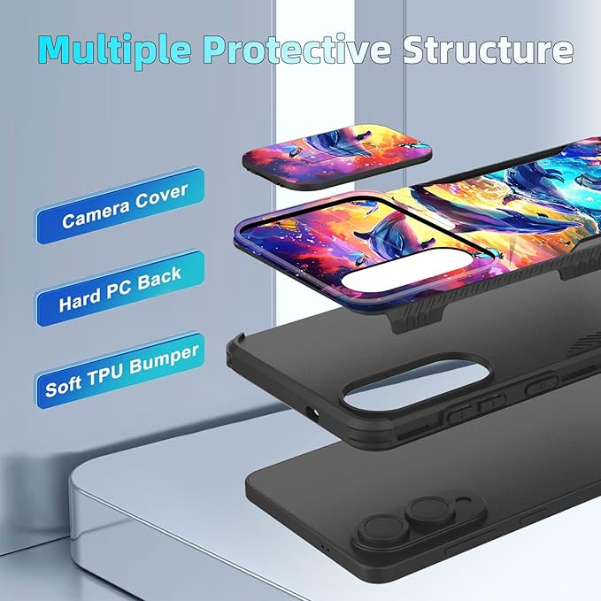 for Galaxy S25 Edge Case Built in Slide Camera Lens Cover,Heavy Duty Shockproof Protection Dual Layer Case for Samsung Galaxy S25 Edge 2025,Dolphins and Butterflies