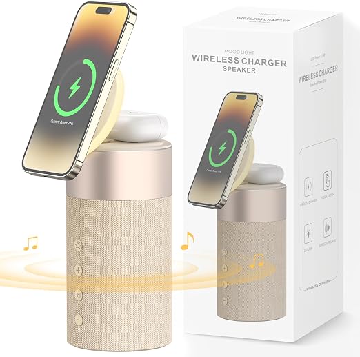 Bluetooth Speaker, Night Light, 15W Magnetic Fast Charging for Apple