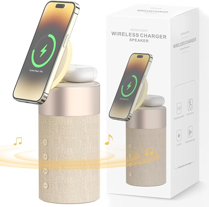 Bluetooth Speaker, Night Light, 15W Magnetic Fast Charging for Apple