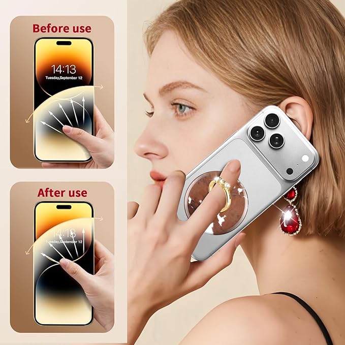 Magnetic Phone Ring Holder Compatible with MagSafe, Cute Phone Grip Stand with 360° Rotation Gold Glitter Finger Ring Kickstand Accessories for Most Phones Brown White Cowhide