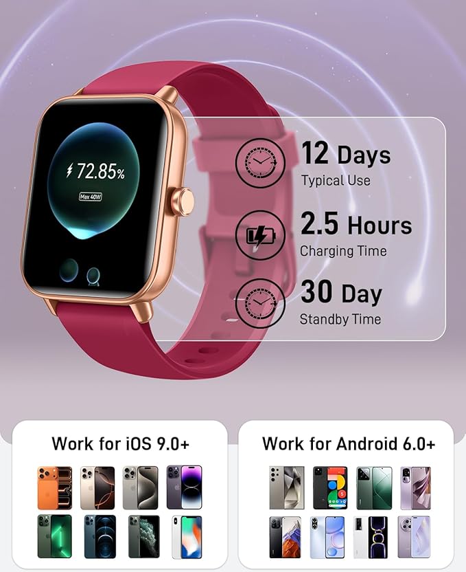 Smart Watches for Women, 1.85" HD Smart Watch for Android/iPhones (Make/Answer Calls), Fitness Tracker Watch with 24/7 Heart Rate Monitor, Sleep/Step Count Tracker, 120+ Sport Modes Pedometer Watch