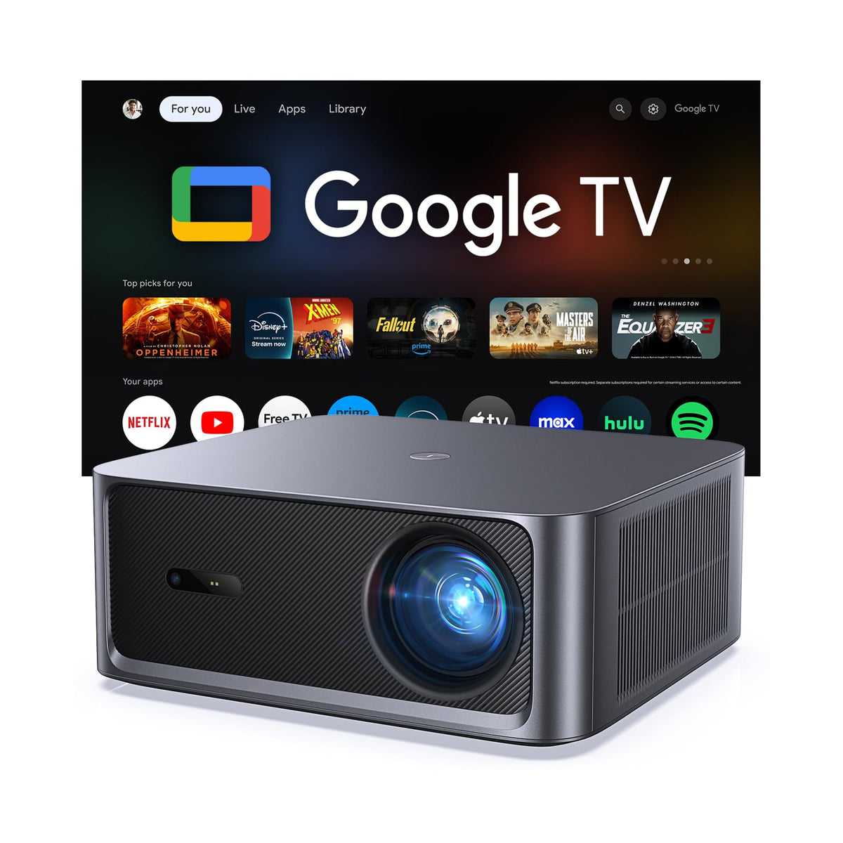 HAPPRUN 3000 ANSI Lumens Outdoor Projector with Official Google TV