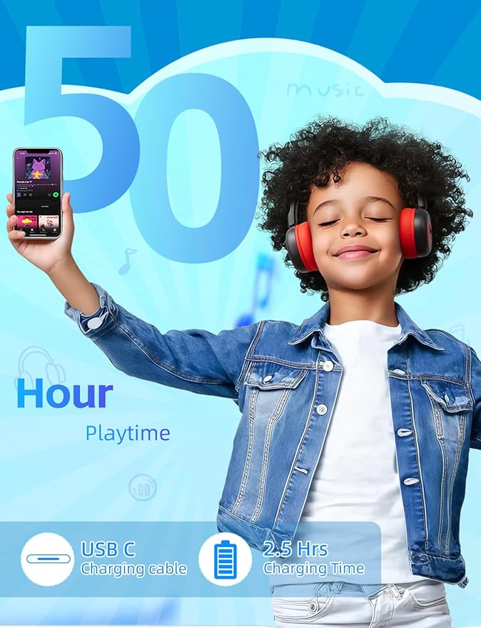 Kids Bluetooth Headphones,Toddler Headphones with Microphone,85dB Volume Limited,Bluetooth 5.3 Twistable Lightweight Kids Wireless Earphones for Boy Girl Tablet Travel School