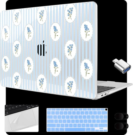 MEEgoodo for MacBook Air 13.3 inch Case 2021 2020 2019 2018 A2337 M1 A2179 A1932, Laptop Shell for MacBook Air M1 with Keyboard Webcam Cover & Trackpad Film & Type C Adapter,Coquette Trellis Floral