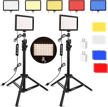 Unicucp 2 Pack LED Video Light, Photography Lighting Kit, 2400-6800K Dimmable Studio Light 97 CRI with Tripod Stand/Color Filters for YouTube/Stream Zoom Call/Vlogging/Video Conference Lighting