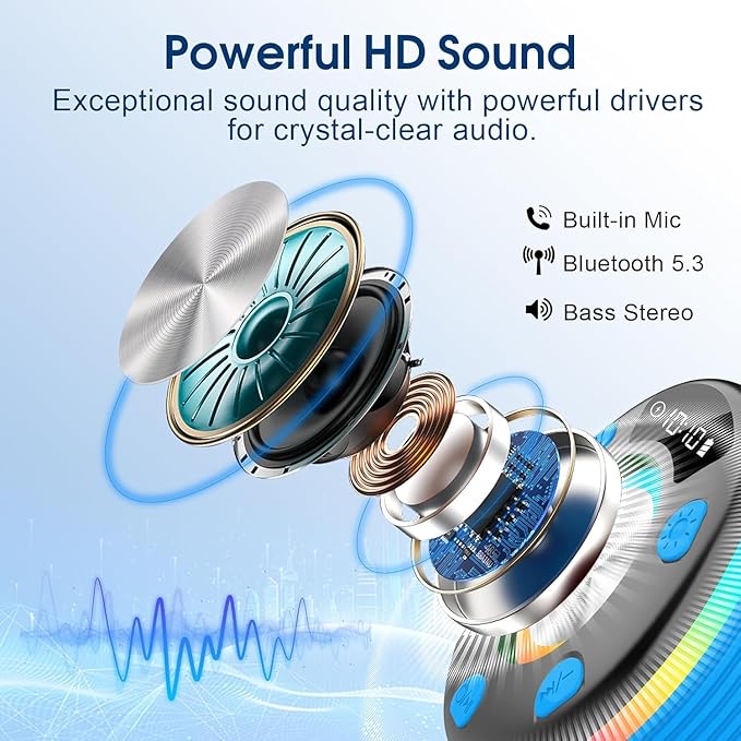 OYIB Bluetooth Shower Speaker, Portable Bluetooth Speaker 360° HD Sound, RGB Lights, IPX7 Waterproof Wireless Speaker with Suction Cup and Mic, Shower Radio for Party/Outdoor/Travel/Gifts/Blue