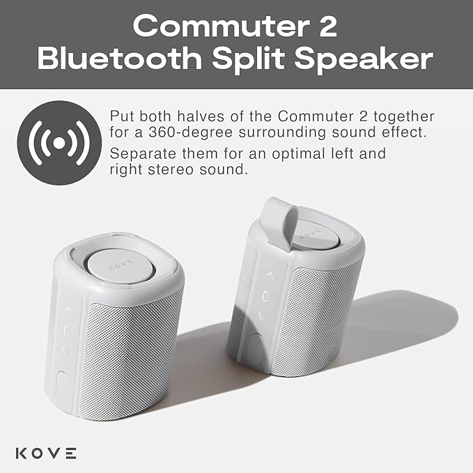 KOVE Commuter 2 Portable Speaker - Concrete Bluetooth Speakers, Wireless with HD Louder Volume, Deep Bass Subwoofer, Microphone, IPX7 Water Resistant - Perfect Boom Box for Home, Outdoor or Travel
