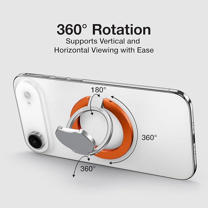 AMAZINGthing [Titan PRO MagFlex Grip Removable Phone Grip & Kickstand, Dual-Magnetic Mount, MagSafe-Compatible for iPhone 17/16/15/14/13/12 and MagSafe Cases Orange