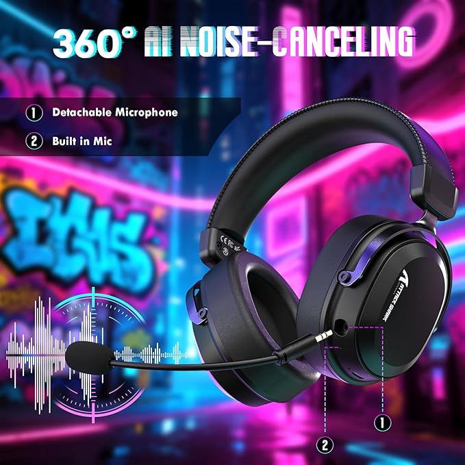 ATTACK SHARK L30PRO Wireless Gaming Headset,7.1 Surround Sound, 50mm Drivers,20ms Low Latency,Detachable Noise-Canceling Mic, Aluminum Alloy Frame,Tri-Mode Connectivity Over-Ear Headset-Black