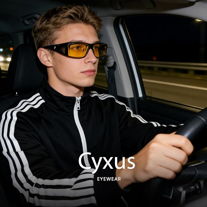 Cyxus Photochromic Day Night Vision Driving Glasses Men Women Fit Over Polarized Wrap-Around Eyeglasses 1304Hi