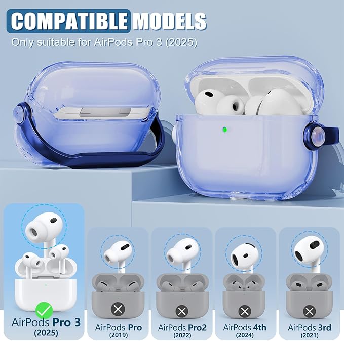 for Airpods Pro 3 Case,Safety Lock Cases for Apple Airpod Pro 3 (2025) with Phone Stand & Cleaner Kit,Drop Protection Air pods Pro3 Case Cover for Men Women with Keychain,Clear Blue