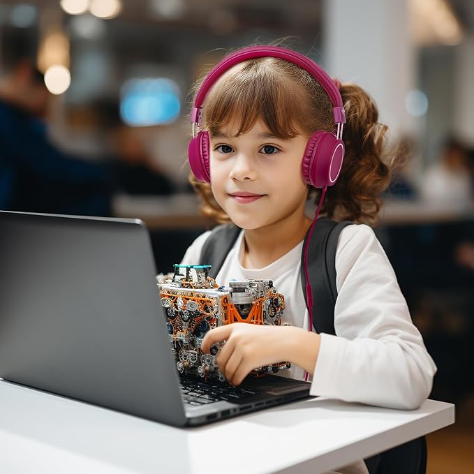 Olyre Kids Headphones,Wired Toddler Teens On-Ear Headphones with HD Microphone,94dB Volume Limit,Tangle-Free 3.5mm Jack Foldable Stereo Children Earphones for School,Tablet,Plane Travel Wine Red
