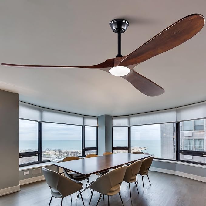 72 Inch Large Ceiling Fans with Lights and Remote,Modern Ceiling Fan with Light,3 Wood Blades,Quiet Reversible DC Motor,Indoor Outdoor Ceiling Fan for Patios Living Room Bedroom Study