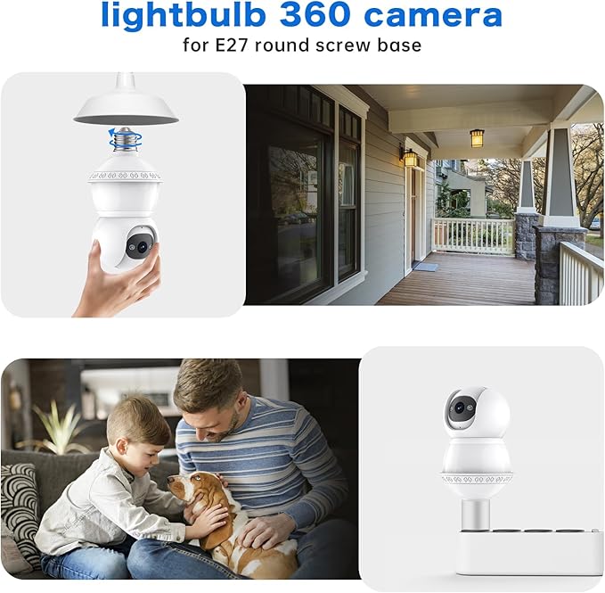 Smart Light Bulb Security Camera, 2-in-1 Bulb Cameras with LED Light,No Wiring,No Drilling WiFi Light Bulbs Camera Outdoor Cameras for Home Security,Night Vision, AI Human Detection,2-Way Audio