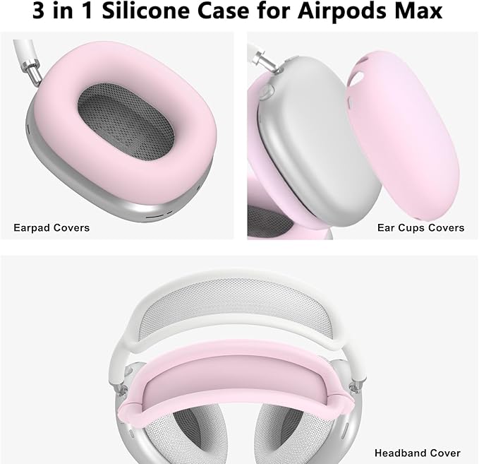 Silicone Case Cover for AirPods Max, Ear Pad Case Cover/Ear Cups Cover/Headband Cover for AirPod Max Headphones, Accessories Soft Silicone Protector for Apple AirPods Max New USB-C (2024) (Pink)