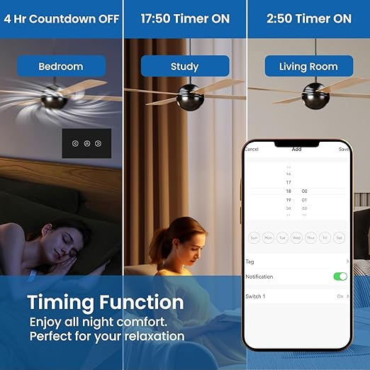 Smart Fan Switch Neutral Wire Required, 2.4GHz WiFi Dimmer Light Switch with Remote Voice Control, Tempered Glass Panel, Compatible with Alexa and Google Home, Black WiFi Fan
