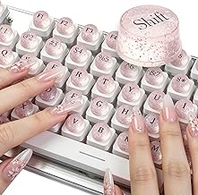 128Pcs Raised Keyboard Stickers for Long Nails, Bling Keyboard Bubbles with Letters, Self-Adhesive Nail Art Typing Keycaps for Desktop Laptop PC Wired Wireless Keyboard (Pink) - Image 1