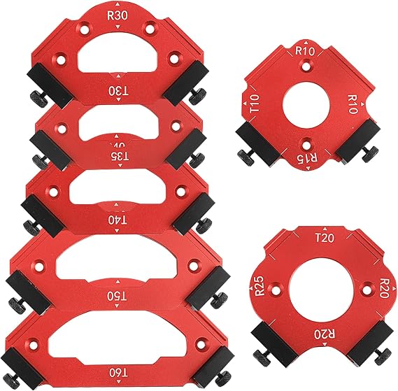 7 Pcs Router Corner Radius Jig Template Kit | 3-in-1 Aluminum Alloy Guide for R10 R15 R20 R25 R30 R35 R40 R50 R60 & T10 T20 T30 T35 T40 T50 T60 | Use with Handheld Router and Router Table