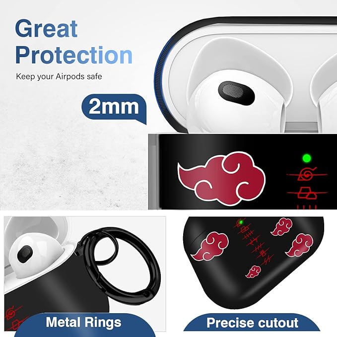 Maxjoy for Airpods 3rd Generation Case, Anime Cartoon Cute Design Series Apple Airpod 3 Cover for for Airpods 3rd Generation 2021, Wireless for Airpods 3 Cases for Men Women, Anime Red Cloud Lanyard