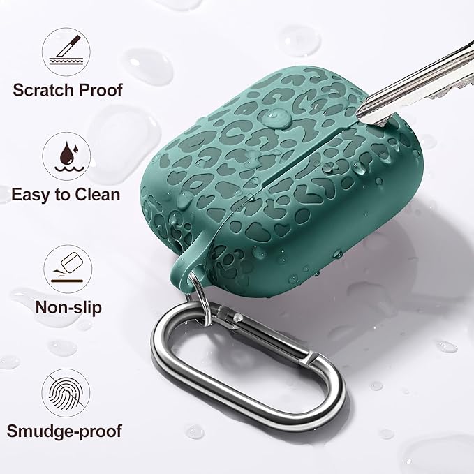 for Airpods Pro 2nd Generation Case,Engraved Soft Silicone Skin Cover Full Protective Case Compatible with Apple AirPods Pro 2nd,Front LED Visible (Pinggreen, AirPods Pro 2/1)