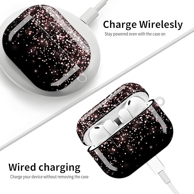 Compatible with AirPod Pro 3 (2025),Cute Case Cover for Women & Men, Full Protection Shockproof Hard Case with Keychain, Wireless Charging Case Accessories(Rose Gold Falling Glitter)