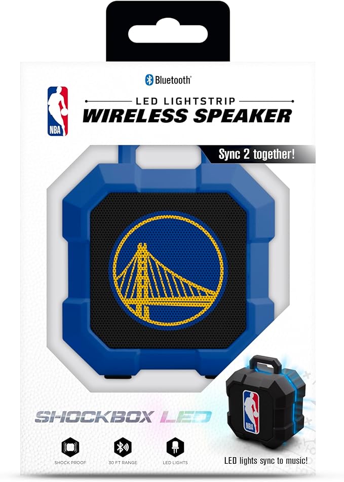 SOAR NBA Shockbox LED Wireless Bluetooth Speaker - Water Resistant IPX4, 5.0 Bluetooth with Over 5 Hours of Play Time - Small Portable Speaker - Officially Licensed NBA, Perfect Home & Outdoor Speaker