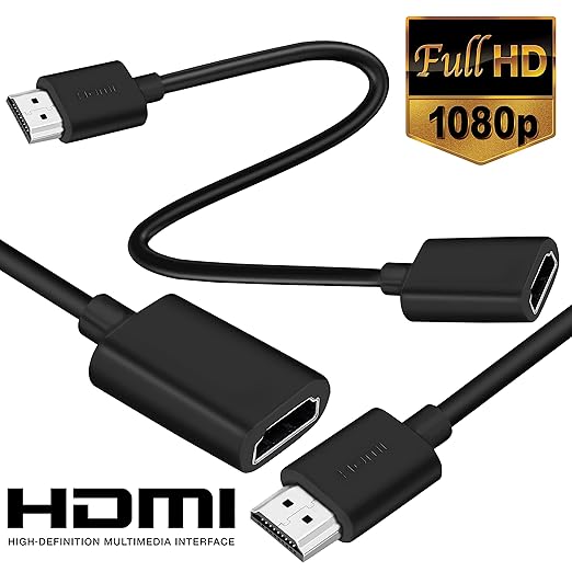 SaiTech IT 2 Pack 19 Pin Male to Female HDMI Extension Cable Support 4K 1080P HDMI Extender Adapter Converter Compatible for TV Stick DVD HDTV LCD HD TV – (1FT, Black)
