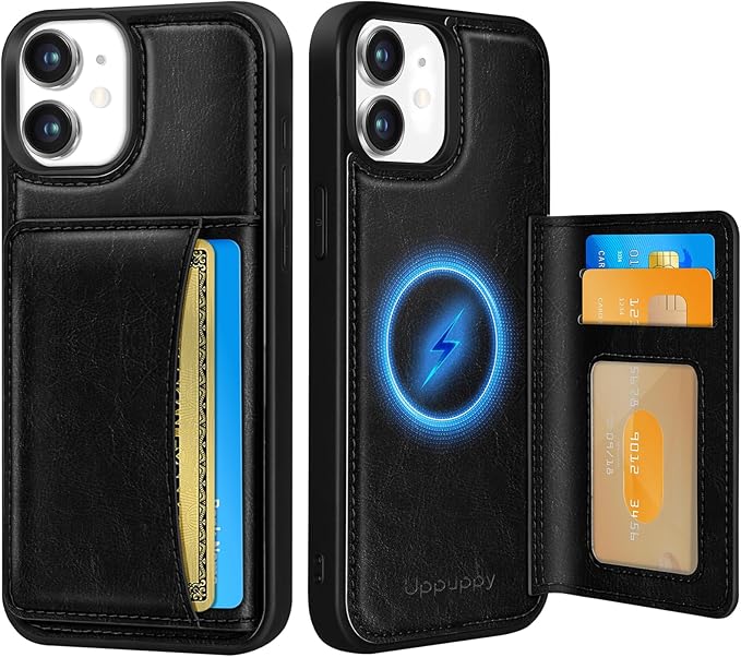 for iPhone 11 Case with Wallet - Fits 4 Card Slots, Compatible with MagSafe for Women Men Durable PU Leather Credit Card Holder Kickstand Phone Cover for Apple 11, Black