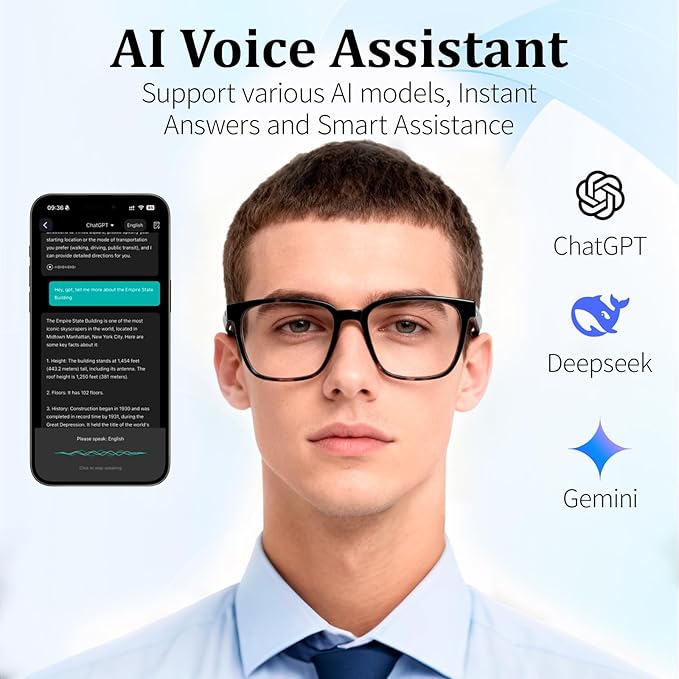 AI Smart Glasses with Real-Time Translation & Voice Assistant – Bluetooth Sunglasses with Noise-Cancelling Calls, Music, Touch Control, Photochromic Lenses, UV & Blue Light Protection-Tortoiseshell